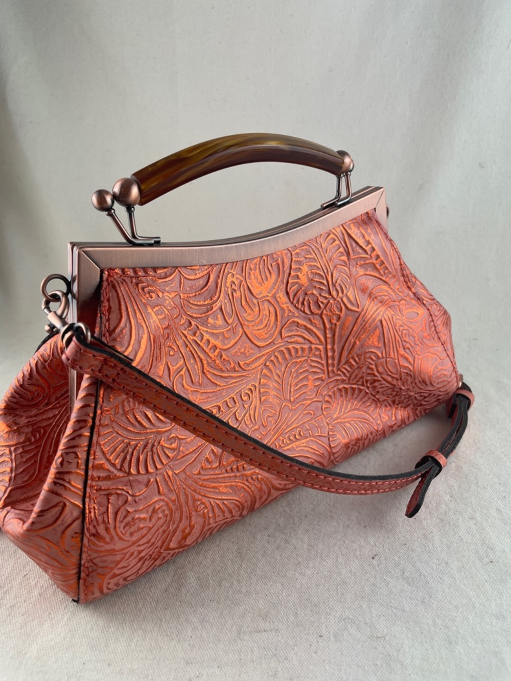 Patricia Nash Embossed Floral Leather Crossbody Bag in Coral - Picture 7 of 13